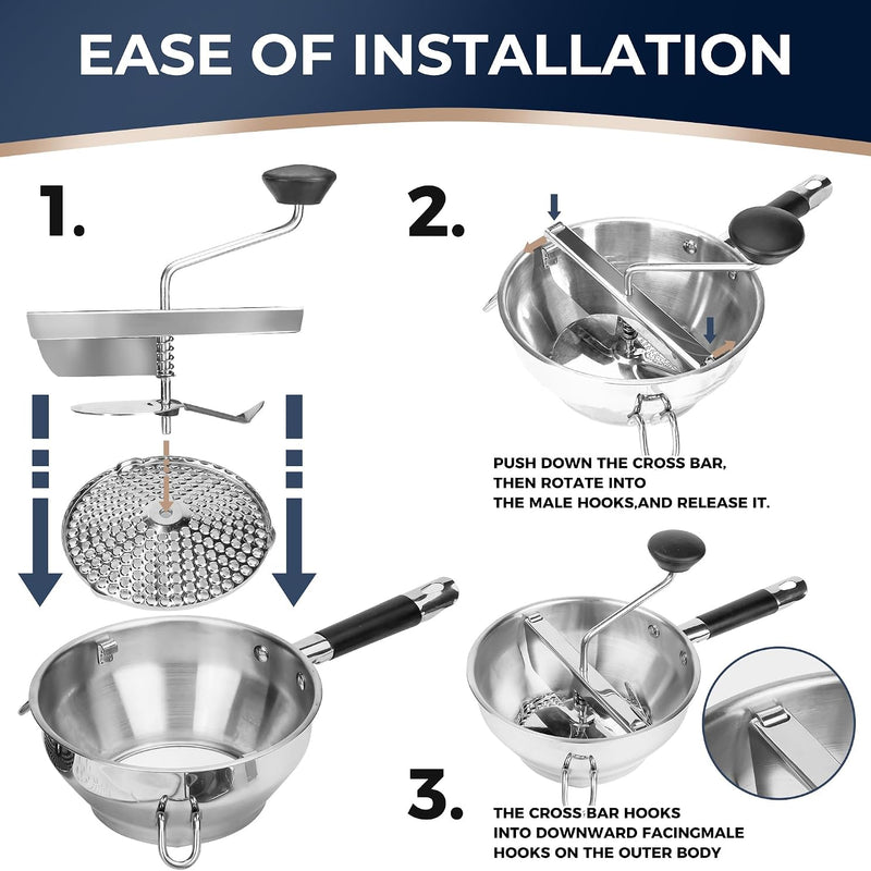 Stainless Steel Food Mills With 3 Milling Discs,Ergonomic design Of Rotary Food Mills For Tomato Sauce,Potatoes,Jams with Silicone Handle Dishwasher Safe, Multifunctional Spoon,Orange
