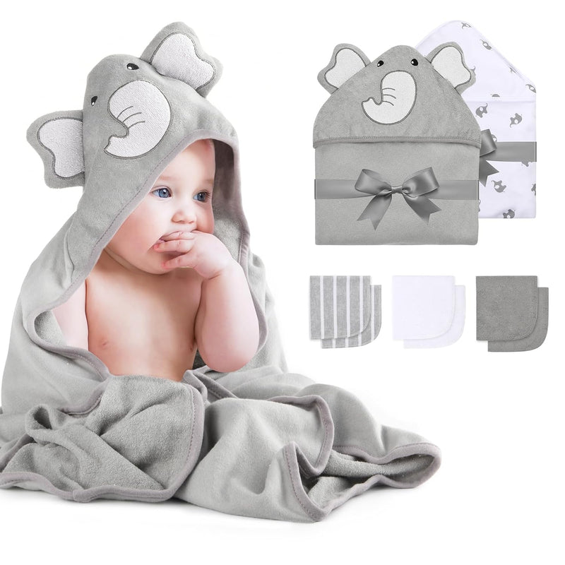 Momcozy Baby Towel, 5pcs Baby Bath Towel Set，Soft&Breathable，Elephant