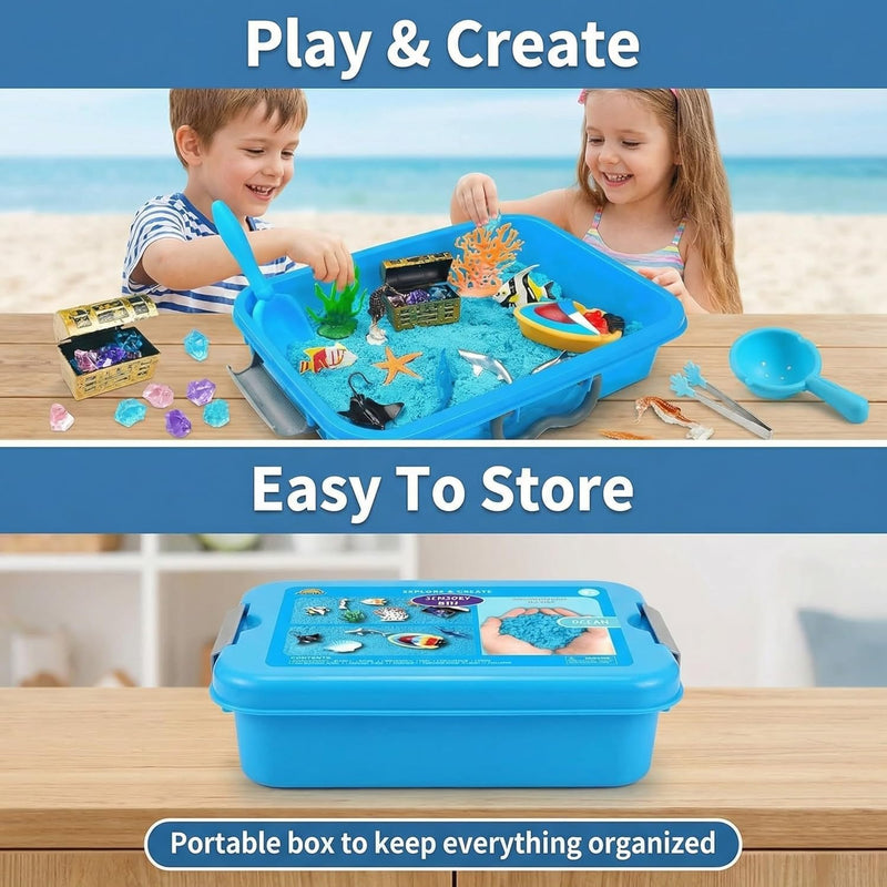 AGENTLAN Ocean Sensory Bin with Sensory Sand, Ocean Toys for Kids | Sand Kit with sea animals, Sea sand box sensory kit, Gift for toddlers ages 3+