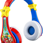 Super Mario Wireless Bluetooth Portable Kids Headphones with Microphone, Volume Reduced to Protect Hearing Rechargeable Battery, Adjustable Kids Headband for School Home or Travel