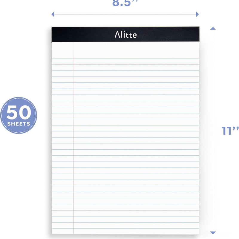 Alitte Legal Notepads 8.5 x 11, Pack of 12 - Perforated Wide Ruled Writing Pad - Premium Thick Paper, No Ink Bleeding - Blank Legal Pads For Home, Office, School, Business - 50 Sheets Per Notebook