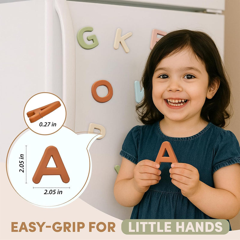 JoyCat Silicone Alphabet Magnetic Letters, 26 uppercase ABC fridge magnets for 3+ preschool learning, muted color set