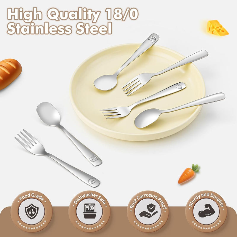 12Pcs Stainless Steel Toddler Utensils Small Metal Kids Silverware | Food-grade, Ideal Transitional Baby Forks and Spoons, Cute pattern, Designed for Children, Dishwasher Safe, Mirror Polished
