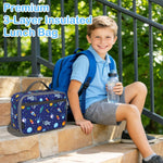 FlowFly Kids Lunch box Insulated Soft Bag Mini Cooler Back to School Thermal Meal Tote Kit for Girls, Boys, Astronaut