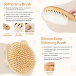 Baby Brush and Comb Set - 4 Piece Wooden Soft Bristle Hairbrush for Newborns, Baby Brush for Cradle Cap - Essentials Care Kit - Baby Shower Gift for Boys & Girls