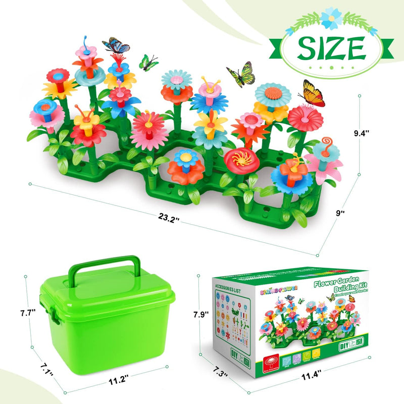 springflower flower garden building kit 148pcs for girls 3-7 years old with storage case