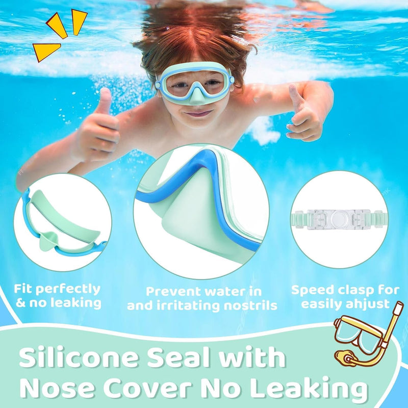 Vvinca 2 Pcs Kids Swim Goggles with Nose Cover, Swimming Diving Mask Wide View Anti Fog UV Anti Shattered Lens for Kids 3-14