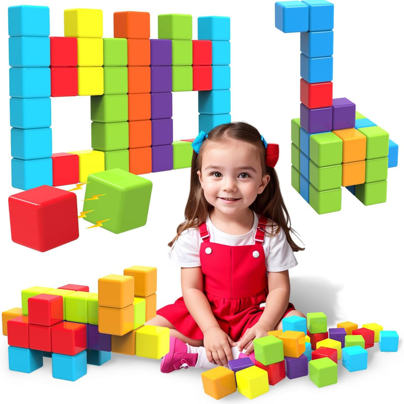 Magnetic Building Blocks, 1.65 inch Large Magnetic Stacking Cubes for Toddlers, Sensory & Montessori Toys for Boys & Girls 1 2 3 Years Old (36 PCS)