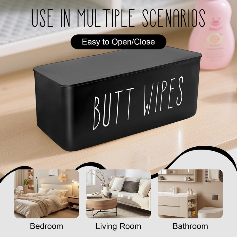 Baby Wipes Dispenser 7.48" L x 4.52" W x 2.75" H (19x11.5x7cm) | Flushable Wipes Container for Bathroom, Diaper Wipe Holder, Black