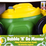John Deere bubble lawn mower for toddlers with bubble blowing machines, no batteries required, 2+ years old