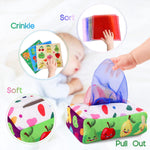 yogingo tissue box toy montessori for babies 6-12 months soft stuffed high contrast crinkle sensory toys