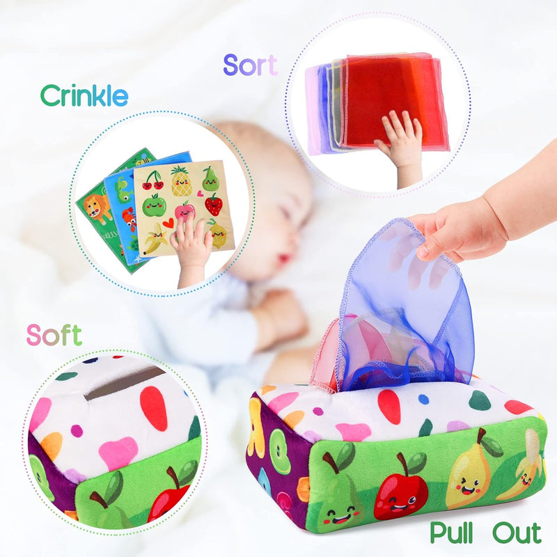 yogingo tissue box toy montessori for babies 6-12 months soft stuffed high contrast crinkle sensory toys