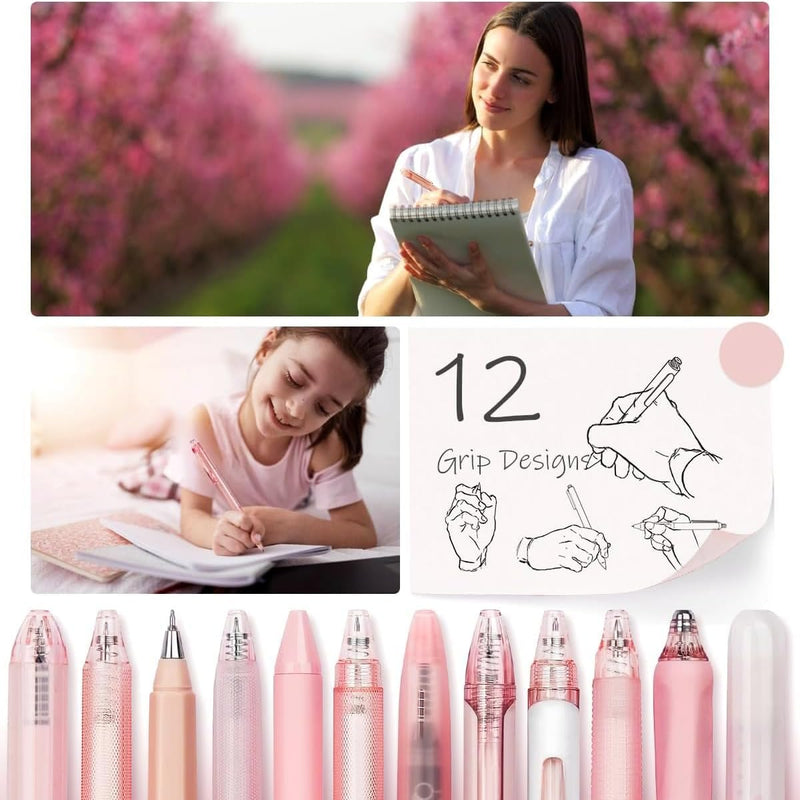 Four Candies Gel Pens, Cute Pink Pens Black Ink, 0.5mm Fine Point, 12-Pack | Back to School Supplies, Office Essentials for Women, Girly Stationery Set, Aesthetic Desk Decor & Accessories - Rose