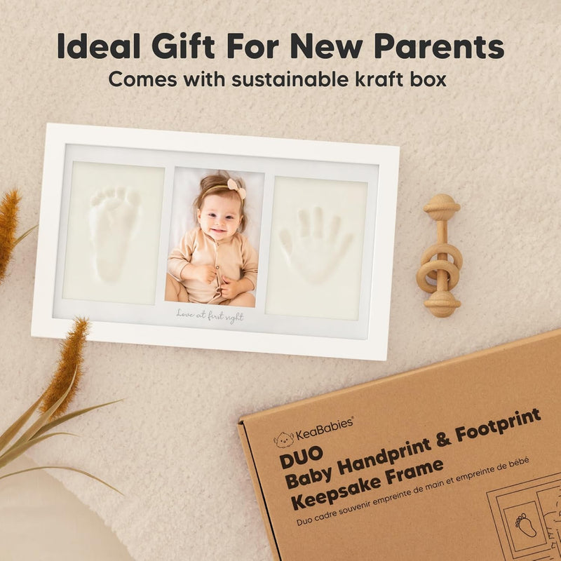 KeaBabies Baby Hand and Footprint Kit, Clay Keepsake Frame (Alpine White) | Quick Dry Handprint and Footprints, Newborn Nursery Picture Frame, Personalized New Mom Gifts for Baby First Christmas Shower