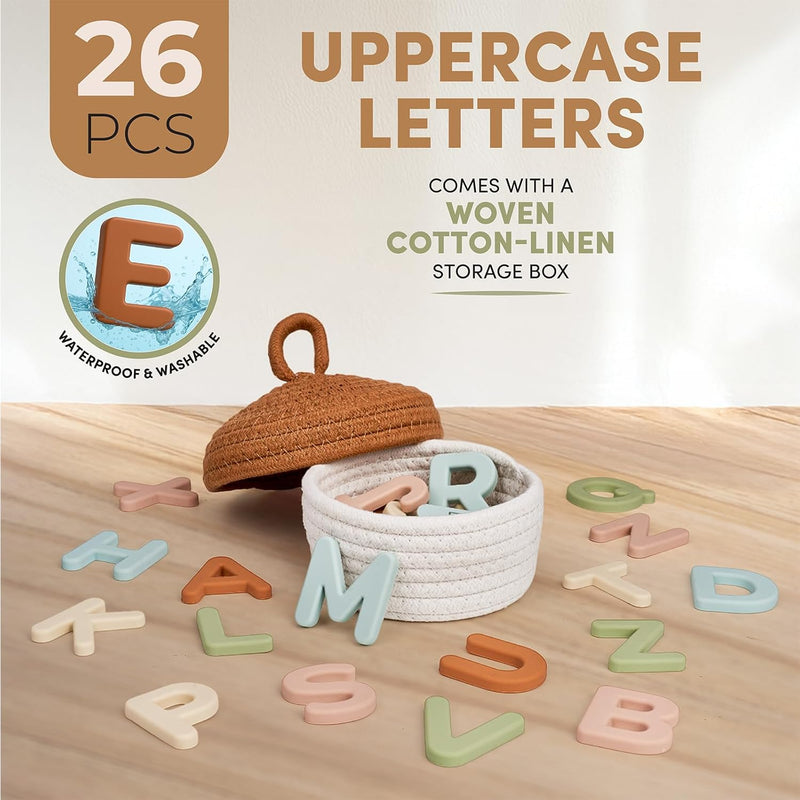 JoyCat Silicone Alphabet Magnetic Letters, 26 uppercase ABC fridge magnets for 3+ preschool learning, muted color set
