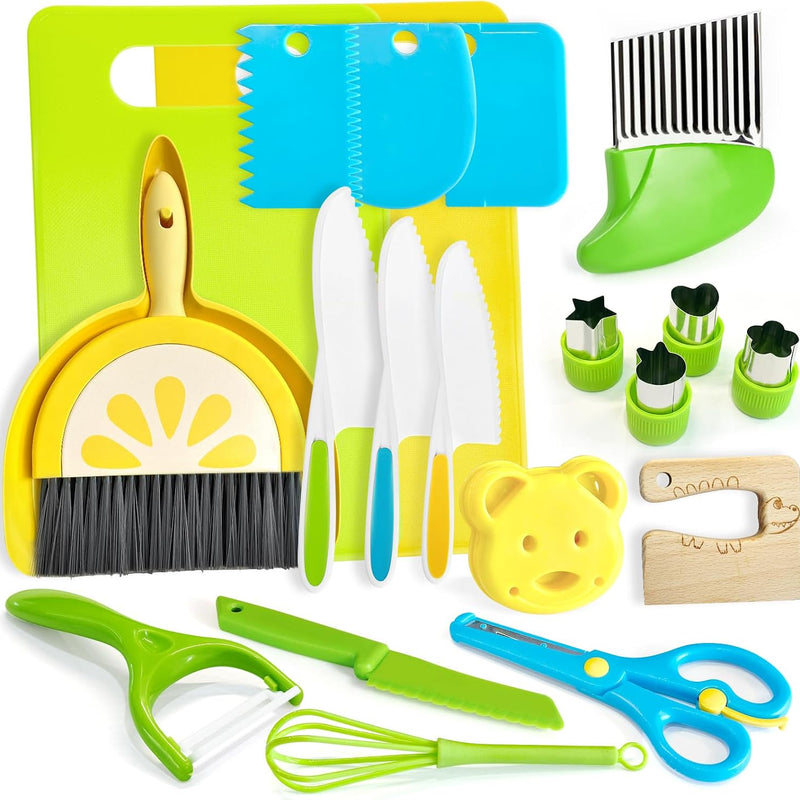 13 Pcs Kids Knife Set for Real Cooking Safe Kitchen Tools for Ages 4+ | Montessori Kitchen Toys Christmas Birthday Gifts for Boys and Girls (A)