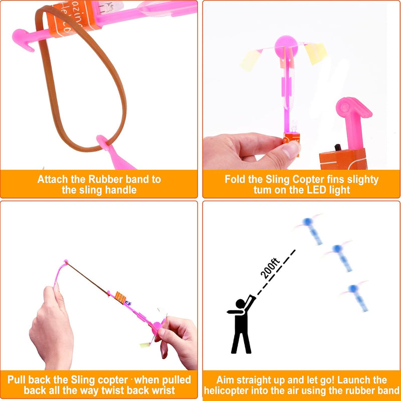 25-Set LED Flying Toy, 25 Slingshot & 25 Glow Helicopters, Perfect for Kids 8-12 Outdoor Party Favors