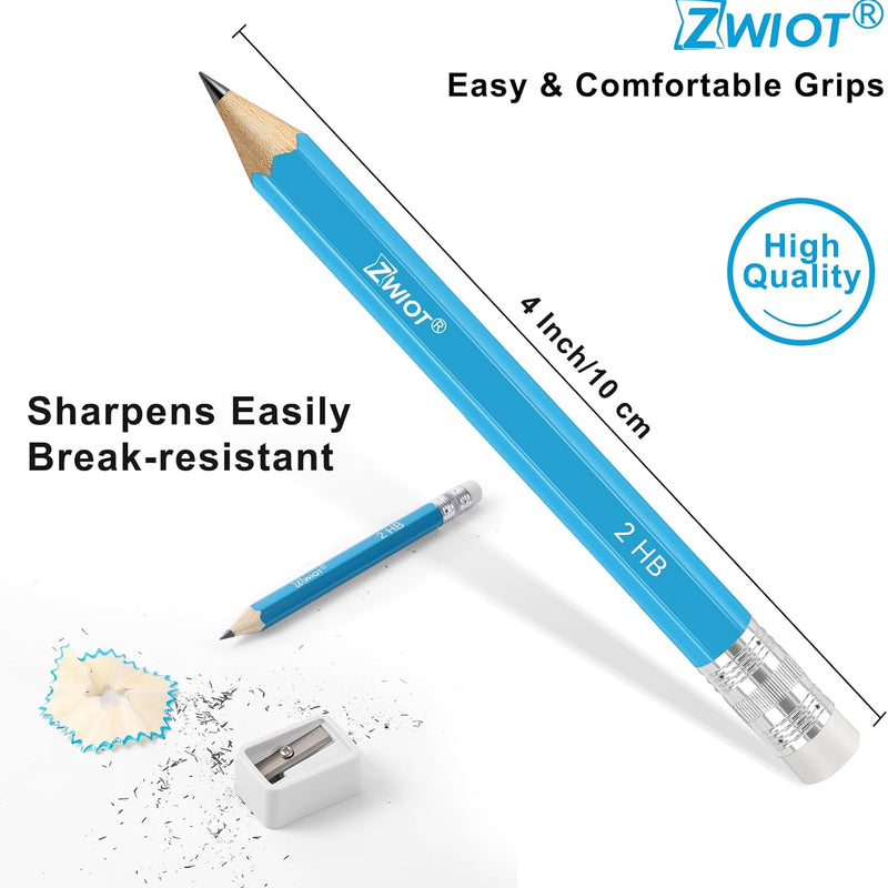 ZWlOT Golf Pencils with Eraser, #2 HB Half,4" Mini,Pre-Sharpened,120/200/320 Count Pencils Wood Cased Short for Classroom, Office, School, Wedding and Party Game(Blue-120pcs)