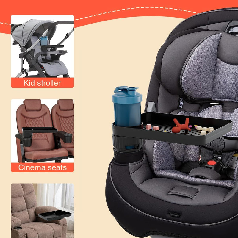 SEVEN SPARTA Car Seat Tray for Kids Toddler Travel with Soft Rubber Base | 360° Rotatable and Removable Cup Holder Snack Tray for Food Color and Play for Family Road Trip Essentials, 1, Standard Base