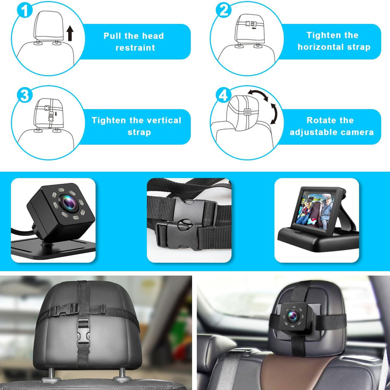 Baby Car Mirror with 4.3'' HD Night Vision Function Display, Safety Car Seat Camera with Wide Crystal Clear View, Easily Observe The Baby’s Move(Not USB)