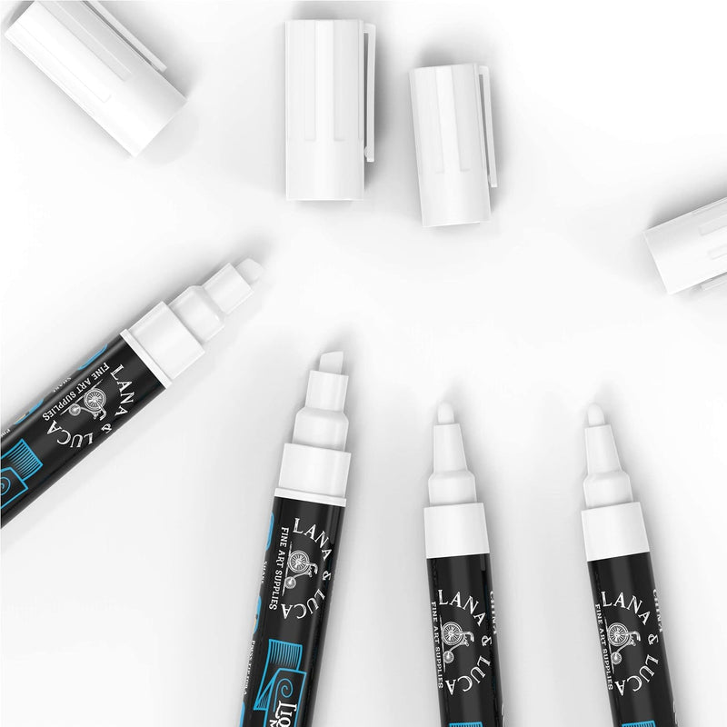 Liquid Chalk Marker Pen - White Dry Erase Marker - Chalkboard Signs, Windows, Blackboard, Glass (6 Pack) 3-6mm Reversible Tip, 3-3mm Fine Tip
