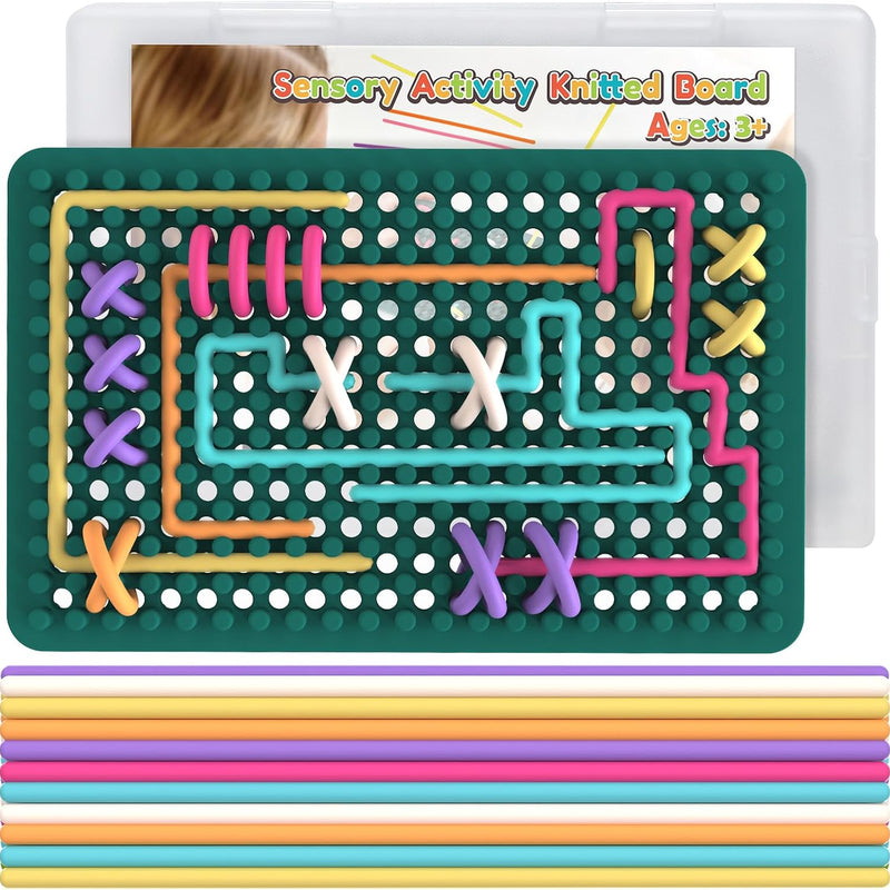 Sensory Fidget Toys for Kids Toddler, Sensory Activity Knitted Board for Stress Relief, Calming, Focus, ADHD and Autism, Silicone Travel Airplane Essentials Toys for Kids 3+ & Adults with 20 Strings