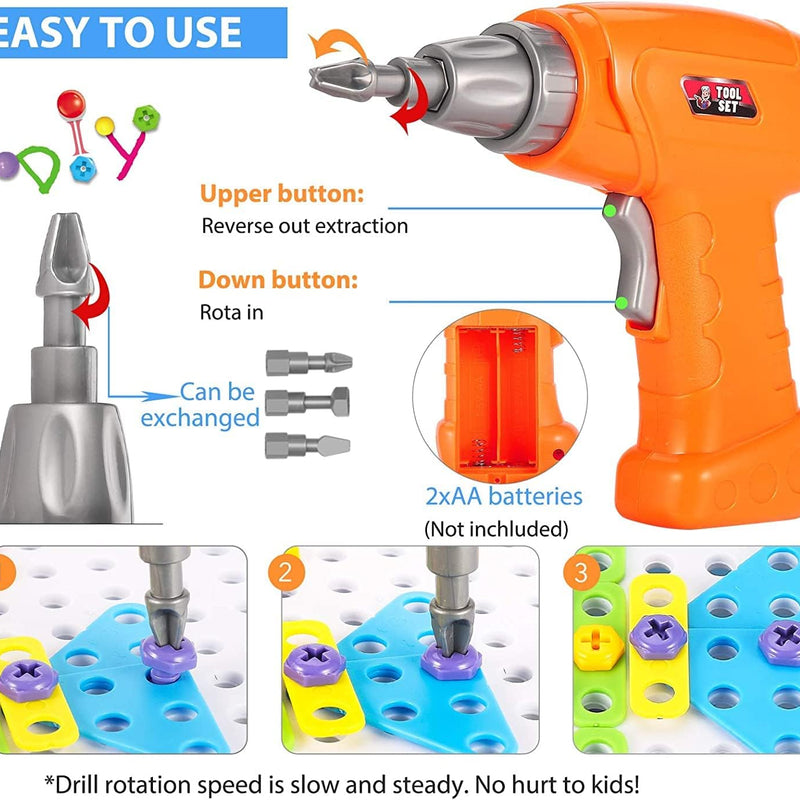 Educational Toys Building Blocks, 244 Pieces Electric Screwdriver DIY Building Toys for Boys and Girls, Educational Construction Building kit for Kids Ages 4 5 6 7 8 9 10 Year Old
