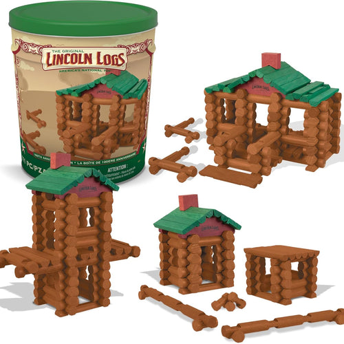Lincoln Logs 100th Anniversary Tin, Classic Wooden Building Set with 111 All-Wood Pieces