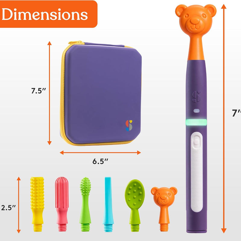 Special Supplies Buzz Buddy Oral Motor Stimulation Kit with 6 Soft Textured Interchangeable Heads, Calm Sensory Needs, Support Speech, and Stimulate Self Feeding, Gentle Vibrations (Purple)