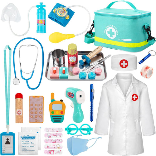 Doctor Kit for Kids, 34 Pcs Pretend Playset for Toddlers, Doctor kit for Toddlers 3-5, with Medical Bag, Stethoscope and Other Accessories, for Boys and Girls Fun Role Playing Game