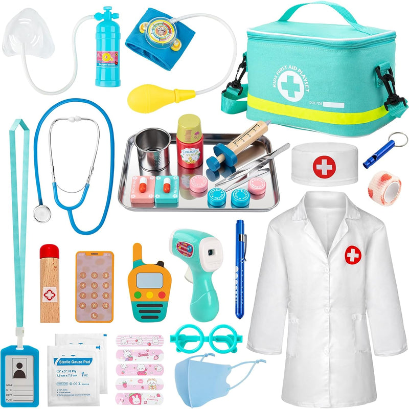 Doctor Kit for Kids, 34 Pcs Pretend Playset for Toddlers, Doctor kit for Toddlers 3-5, with Medical Bag, Stethoscope and Other Accessories, for Boys and Girls Fun Role Playing Game