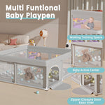 Hiaksedt Baby Playpen 50x50 Inch, Play Pens for Babies and Toddlers | Baby Fence for Indoor & Outdoor, Sturdy Safety Play Yard with Soft Breathable Mesh, Anti-Fall, Grey