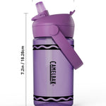 CamelBak Crayola Flip Straw Kids Water Bottle with Bite Valve, Tritan Renew Design for School and Everyday Use, 14oz, Violet
