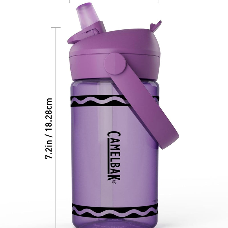 CamelBak Crayola Flip Straw Kids Water Bottle with Bite Valve, Tritan Renew Design for School and Everyday Use, 14oz, Violet