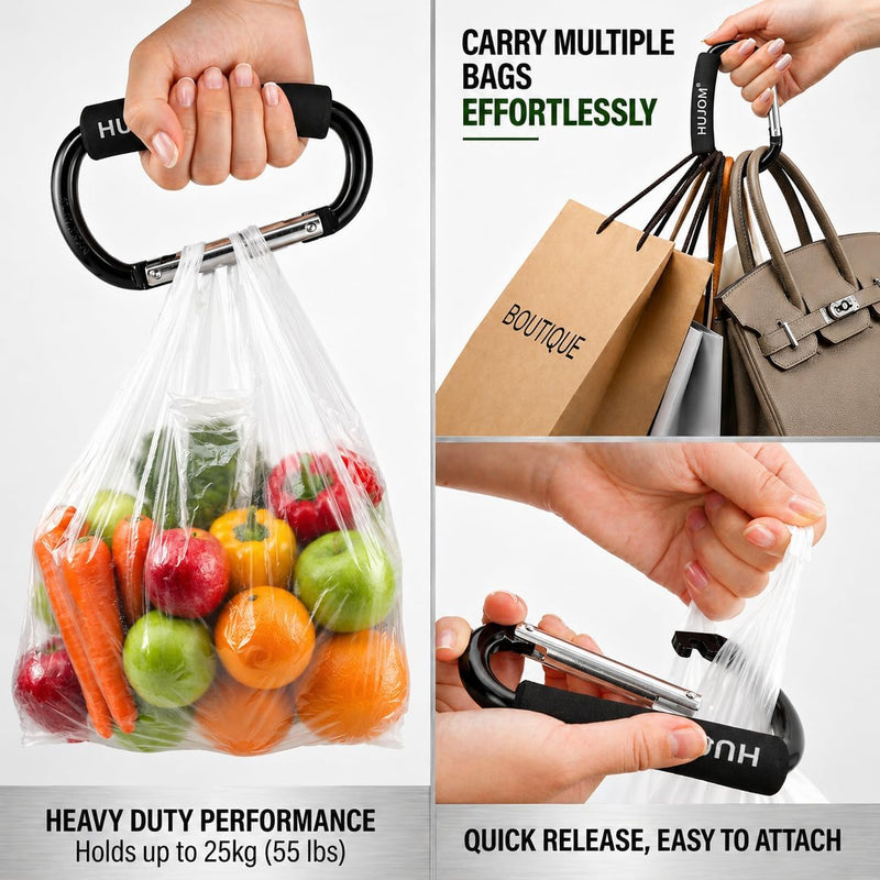 Stroller Hooks 2 Pack Heavy Duty Large Carabiner Clips for Bags & Baby Gear | Universal Fit, Hang Diaper, Purse, Grocery & Shopping Bags, Mommy Accessories, Backpack, Camping, Hiking, Travel, Moms gift