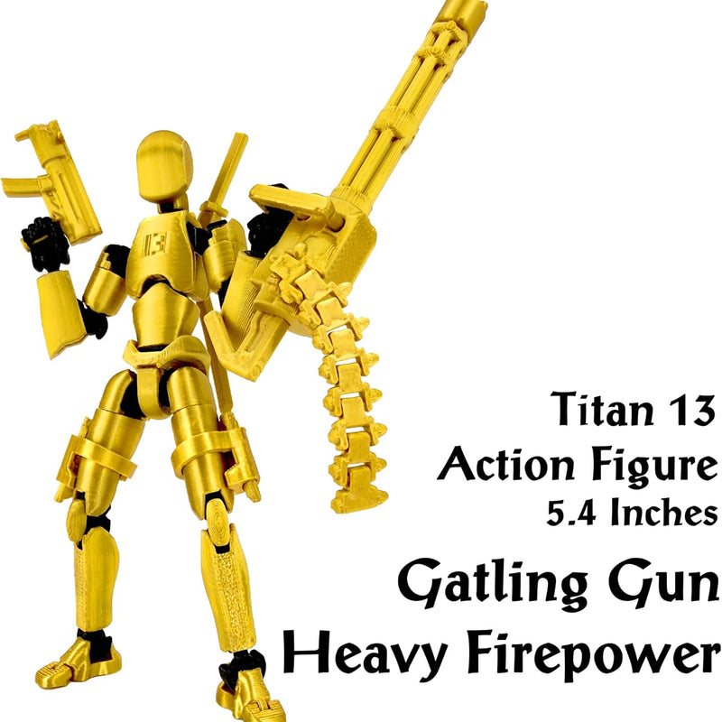 Gatling Gun Titan 13 Action Figure Set【Assembled】, Robot T Action Figure 3D Printed Dummy 13 Action Fidget Toys Figure Articulated, Lucky 13 for Collectors Desktop Decorations (Purple Blue)