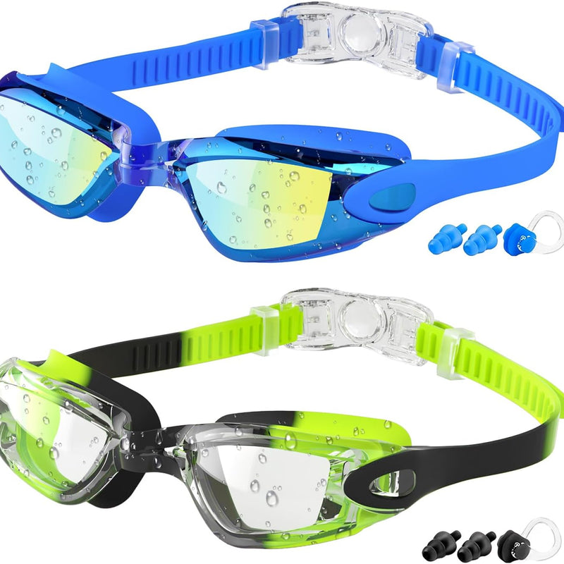 COOLOO Kids Swim Goggles, 2 Packs Swimming Goggles for Kids Girls Boys and Child Age 4-16