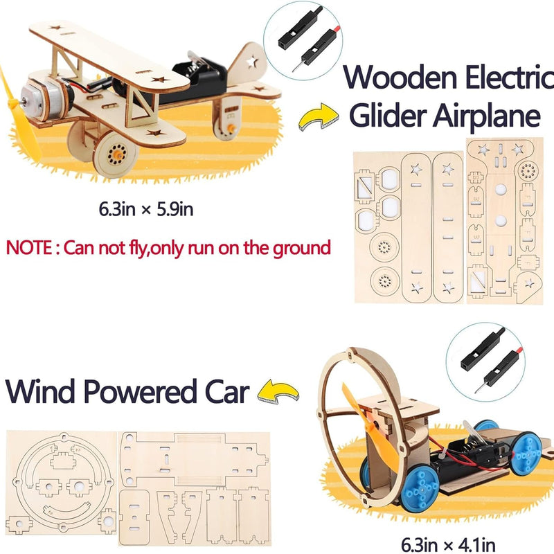STEM Building Kits for Kids Ages 8-14: Solar Car, Biplane Glider, Binoculars, Wind Car