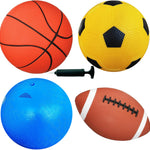 AppleRound 4-Pack Sports Balls for Toddlers & Kids with Pump – 5-Inch Soccer Ball, Basketball, Playground Ball & 6.5-Inch Football – Soft Small Balls for Indoor/Outdoor Play (Ages 2-7)