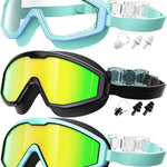 Kids Goggles Age 4-16, Anti-Fog UV 180°Clear View Kids Swim Goggles, 3 Pack Swimming Goggles Waterproof Pool Goggles