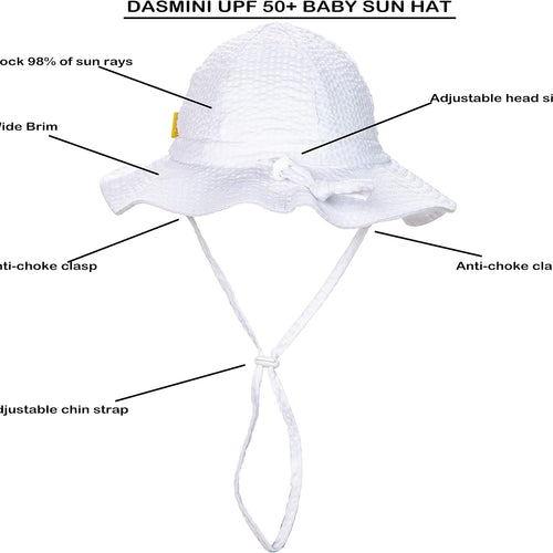 Baby & Toddler Wide Brim Sun Hats UPF 50+ Sun Protection Bucket Cap Cute Adjustable Hat in Seersucker