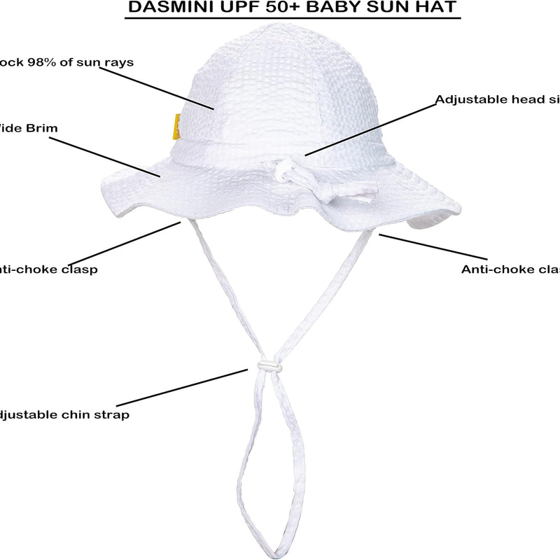 Baby & Toddler Wide Brim Sun Hats UPF 50+ Sun Protection Bucket Cap Cute Adjustable Hat in Seersucker