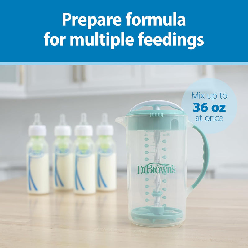 Dr. Brown's Baby Formula Mixing Pitcher with Adjustable Stopper, Locking Lid, and No Drip Spout, 36 oz, BPA-Free, Blue, 1-Pack