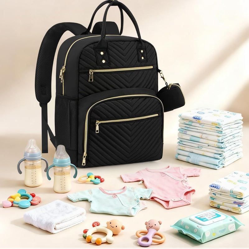 Pritent Diaper Bag Backpack, Baby Bag Backpack Baby Essentials for Mom Dad | With Pacifier Case, Diaper Bags, Baby Diaper Bag, Insulated Pocket, Diaper Backpack for Baby Girl Boy(Black,M)