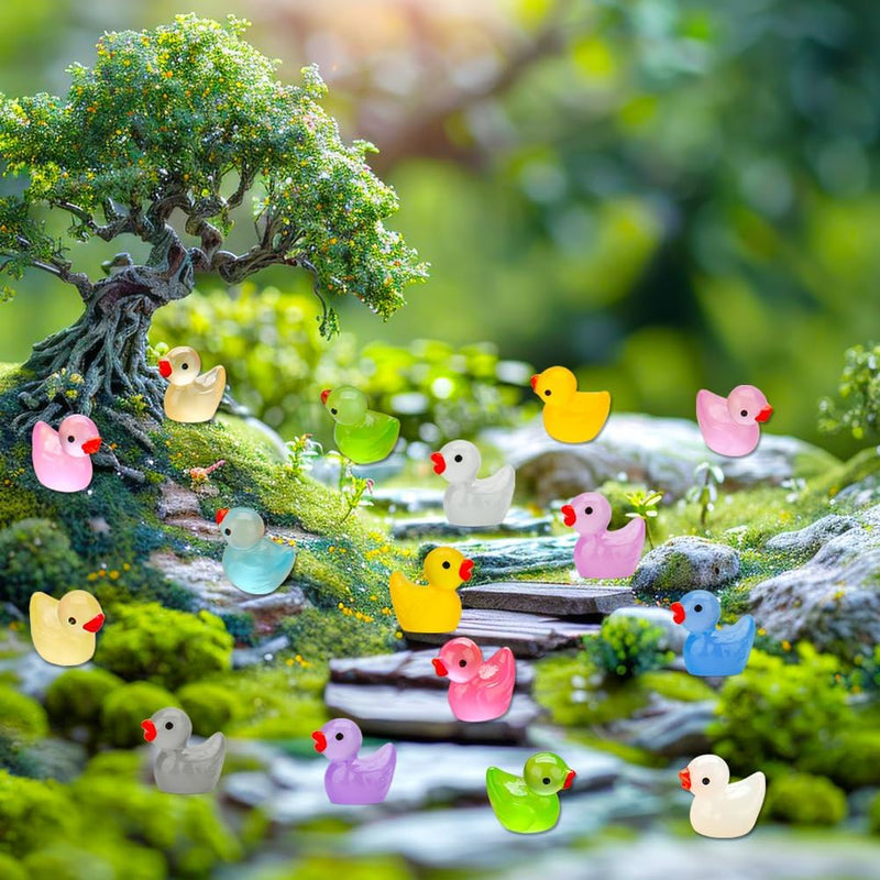 GWAHSA 240pcs Luminous Mini Resin Ducks, Tiny Animals Bulk Glow in The Dark Small Plastic Miniature Ducks Figures for Dollhouse Decor Micro Garden Home Landscape Aquarium Craft Gifts Party Favors Toys
