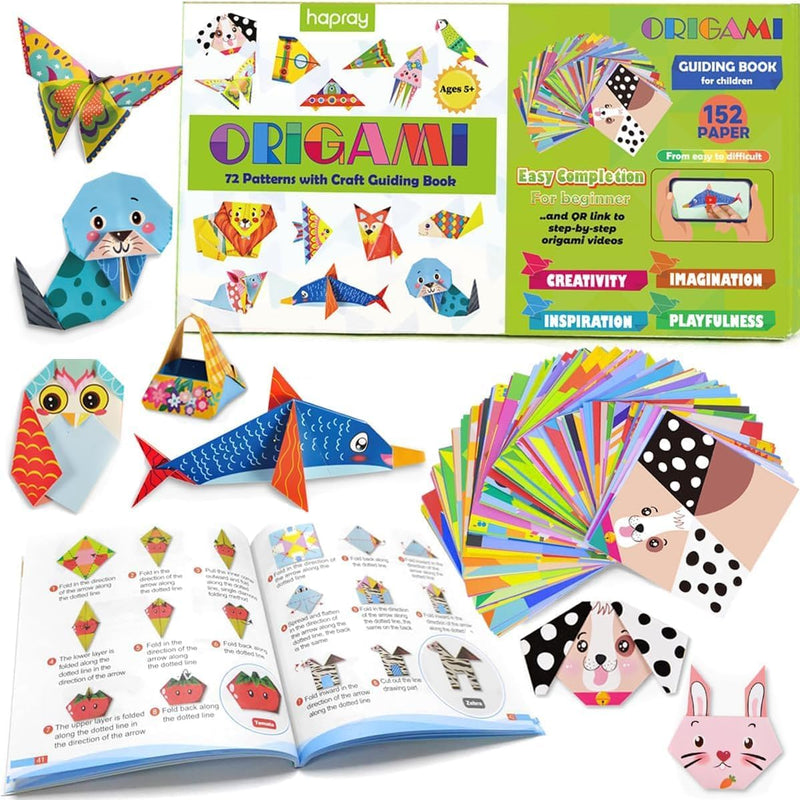 hapray Origami Kit for Kids 5-12, 152 Origami Paper Kit with Origami Book | DIY Art and Craft Projects with 72 Patterns, Video Tutorial & book, Beginners Origami Kit for Kids 5-8 8-12, Gifts Boy Girl
