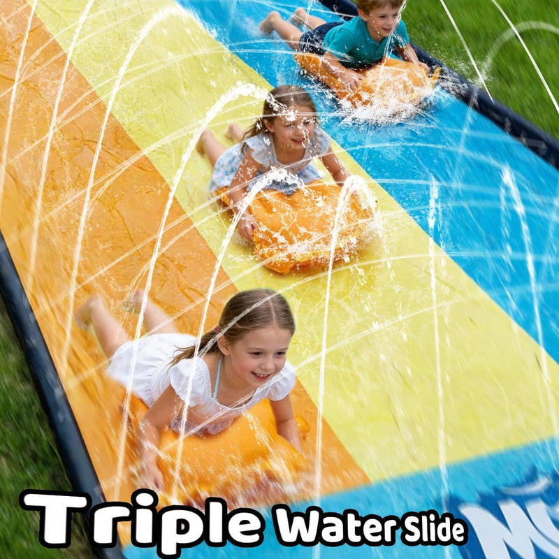 Slip and Water Slip,Water Slide for Kids Backyard 22ft*3 Lane Color-Block,Surrounding Sprinkler Summer Toys for Kids Outdoor with 3 Bodyboards