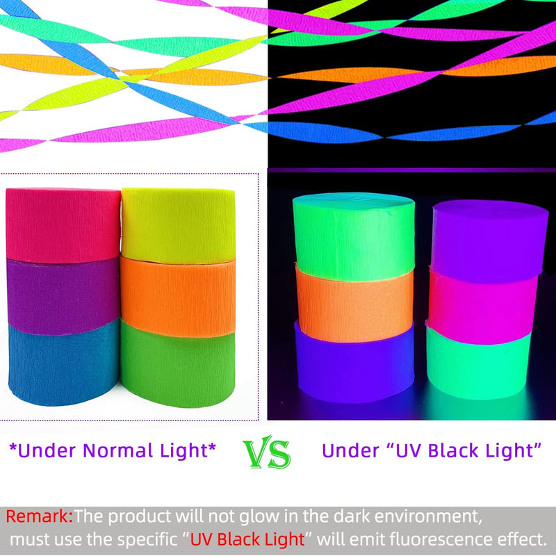 Glow Crepe Paper Streamers: UV Reactive, Neon Party Decor for Blacklight Celebrations