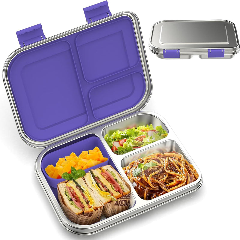 BOSEDSANG Stainless Steel Kids Leak-Resistant Bento Lunch Box, 3-Compartments with Silicone Container, Dishwasher-Safe, Child-Friendly Design for School, Picnics & Travel,BPA-Free(Pink)