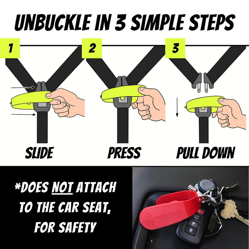 UnbuckleMe Car Seat Buckle Release Tool - Easy Opener Aid for Arthritis, Long Nails, Older Kids - Button Pusher for Infant, Toddler, Convertible 5 pt Harness car Seats - As Seen on Shark Tank (Lime)
